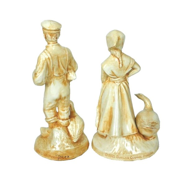 Vintage 70s Farmhouse Dutch Country Ceramic Figurines Boy & Girl with Geese - Picture 2 of 8